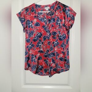 Liz Claiborne Red and Blue Floral Blouse